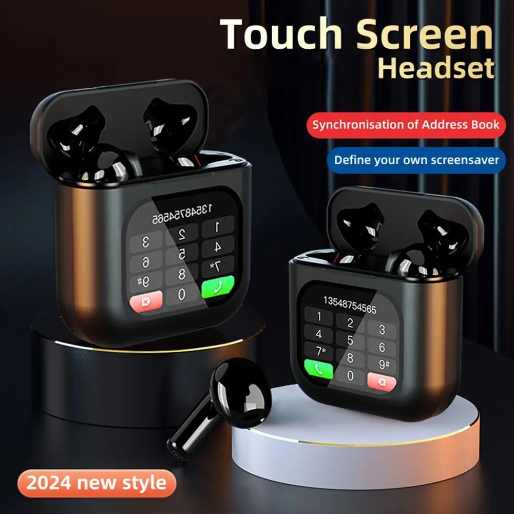 Touch Screen Wireless Earphones Noise Cancelling Earbud BT 5.3 Support APP Long Battery Life HiFi Display Touch Headset