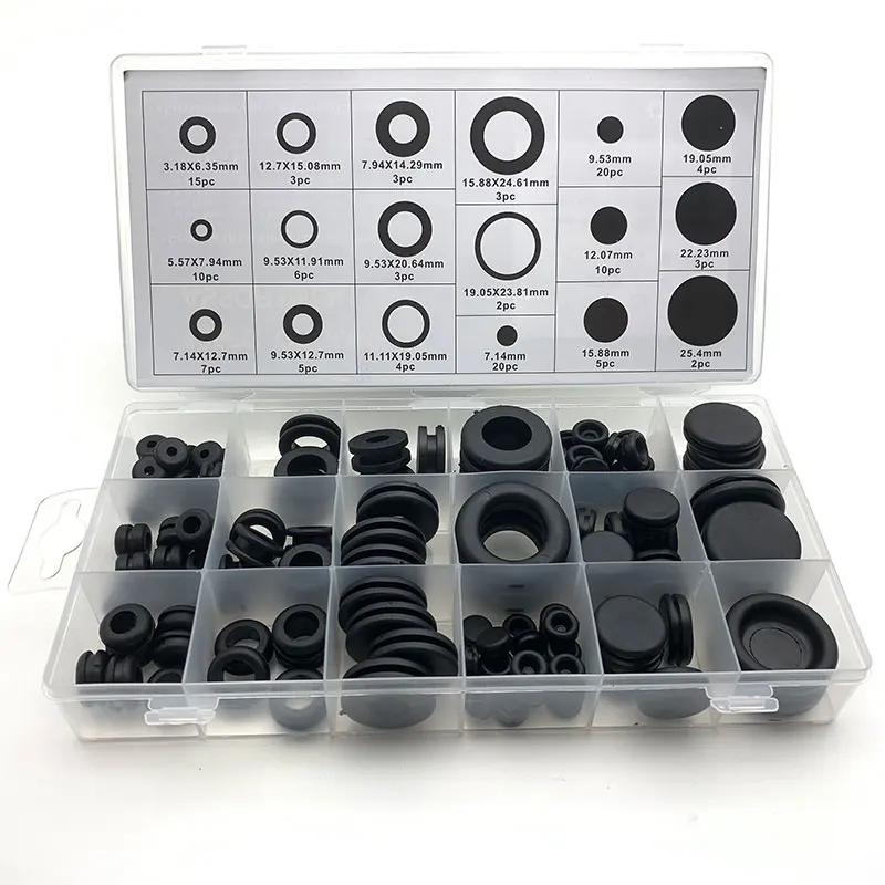 125pcs Rubber Wiring Grommets Wires Protector Rings Blanking Blind Cover O-ring Seal Ring Black Double/Single Sided Coil