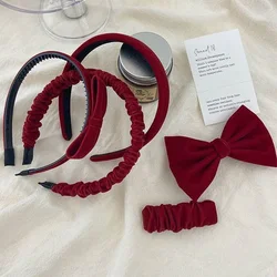 New Velvet Bow Headband Children Cute Red Black Hair Hoop Bands Accessories Girl Simple Scrunchy Korean Fashion Headdress