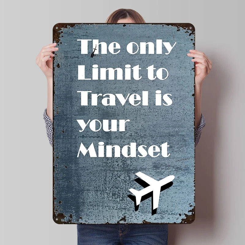 Travel Mindset Poster Customized Vintage Metal Signs Wall Art Retro Tin Plaque for Bedroom Decorations Room Decoration Cozy Home