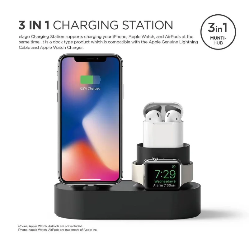 3 In 1 Silicone Charging Stand for iPhone 12 13 Pro Max Airpods Pro 1 2 3 Charger Holder for Apple Watch Series 8 7 6 5 4 3 2 1