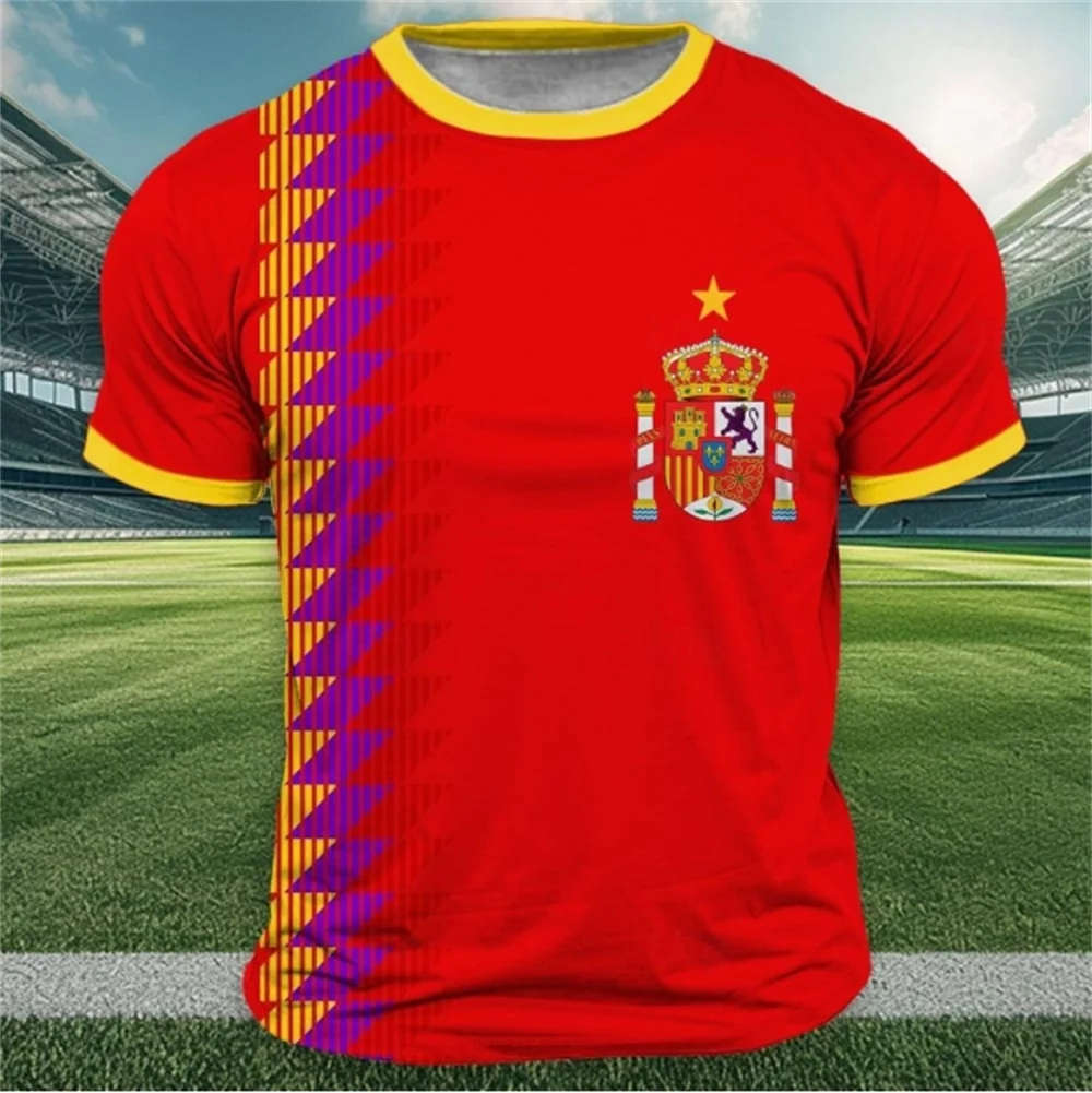 

Spain Flag Print T Shirt For Men Outdoor Run Sports Short Sleeve Tees Casual O-neck Oversized T-shirts Trend Men's Clothing Tops