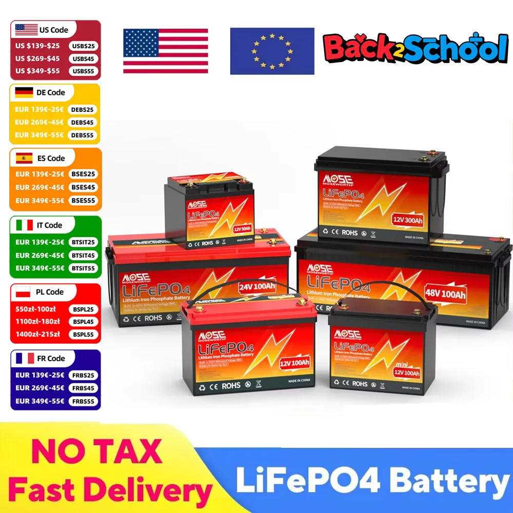 6Ah 10Ah 12Ah 20Ah 30Ah 12V 100Ah LiFePO4 Battery Pack BMS 200Ah 300Ah Lithium Iron Phosphate Rechargeable Battery Bateria