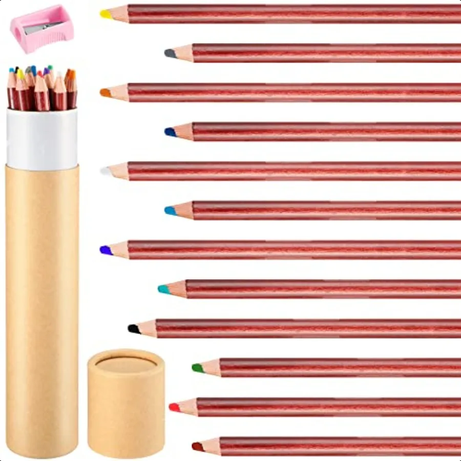 

12 Pcs Wooden Chalk Pencils with Sharpener and Kraft Paper Pen Container Chalkboard Pencils Real Slate Colored Chalk Art for Ch