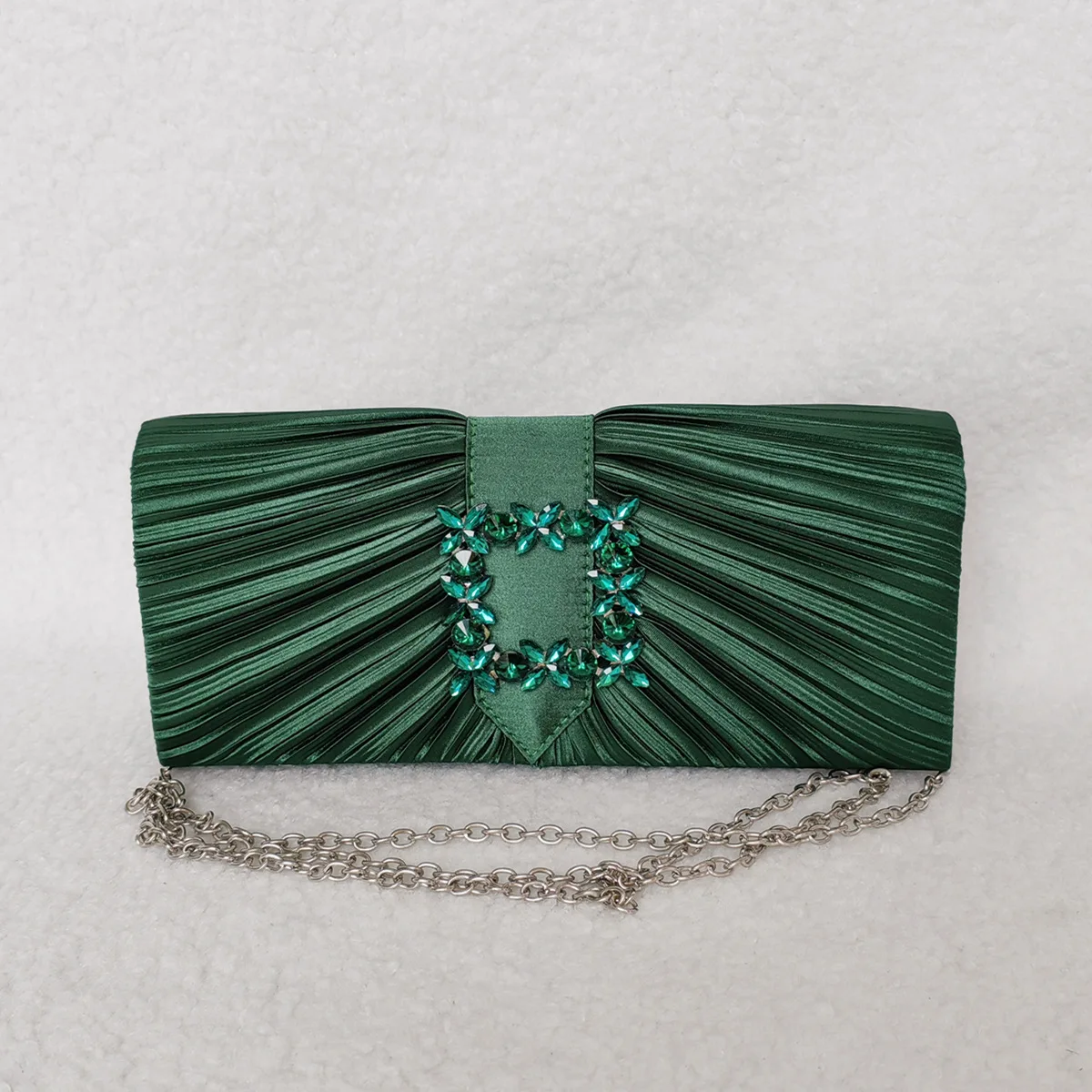 Retro Elegant Blackish Green Crystal Evening Bags Silver Color Chain Shoulder Bag Wedding Party Small Clutches For Women Handbag