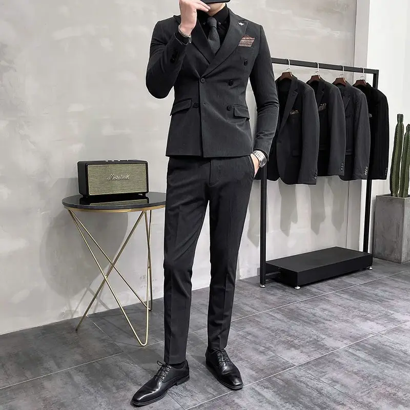 gaijia  New Men's plus size Suit suit Korean Slim-fit Fashion Groom Dress Business Casual Double-breasted Small Suit