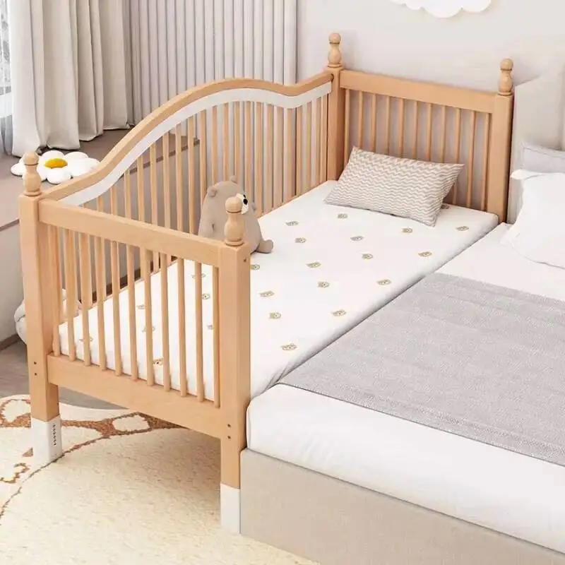 

Детская кровать из массива дерева с регулируемой высотой и защитными бортиками, современная, для детской мебели