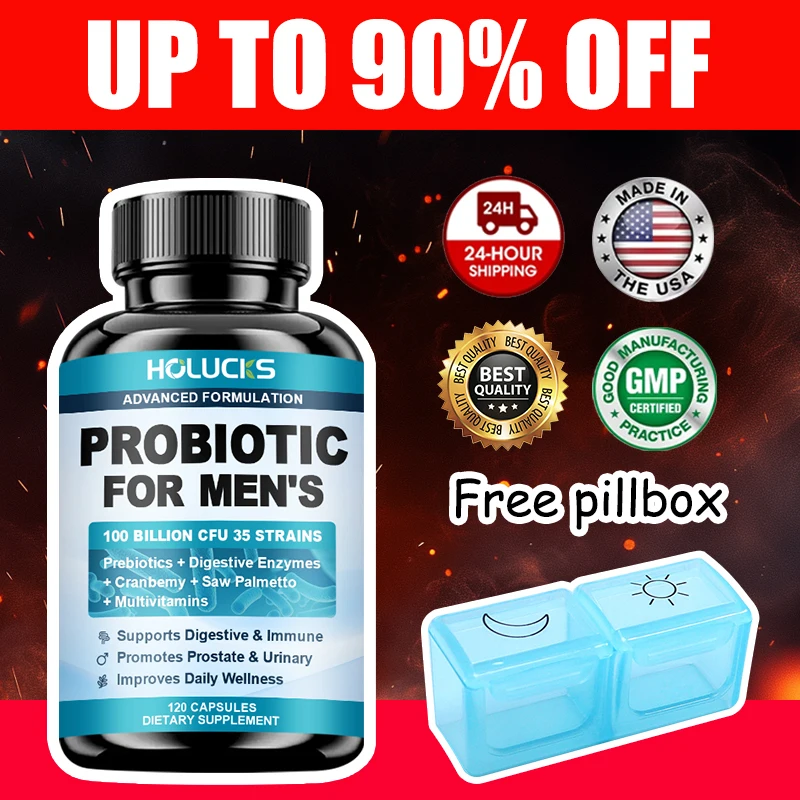 Advanced Men's Probiotic Supplement 100B CFU Prebiotic Fiber Enzymes Saw Palmetto Cranberry for Prostate Urinary Wellness