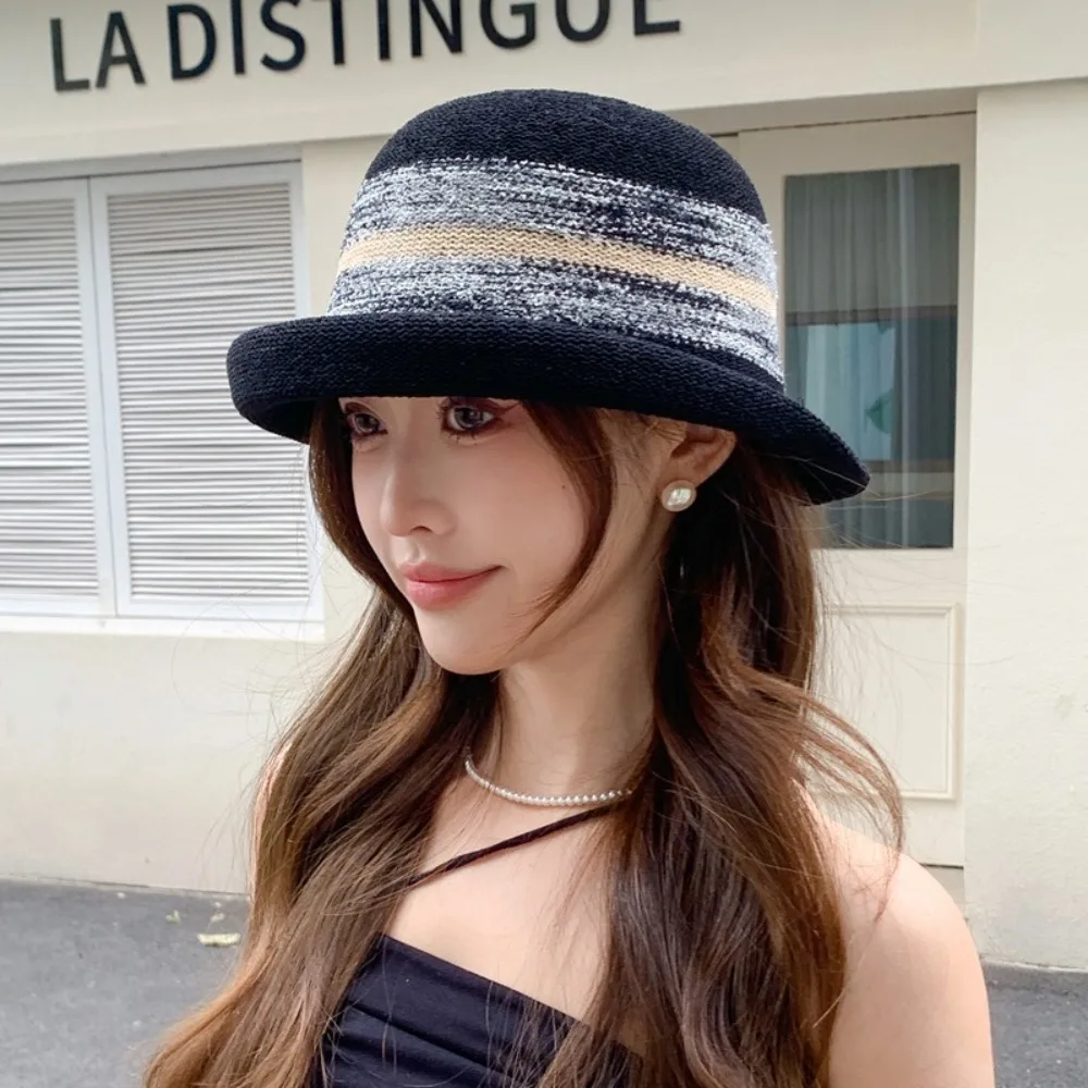 Temperament Advanced Sense Women's Bucket Cap French Elegance Curled Fisherman Hat Sun Protection Sweet Sunshade Basin Hat