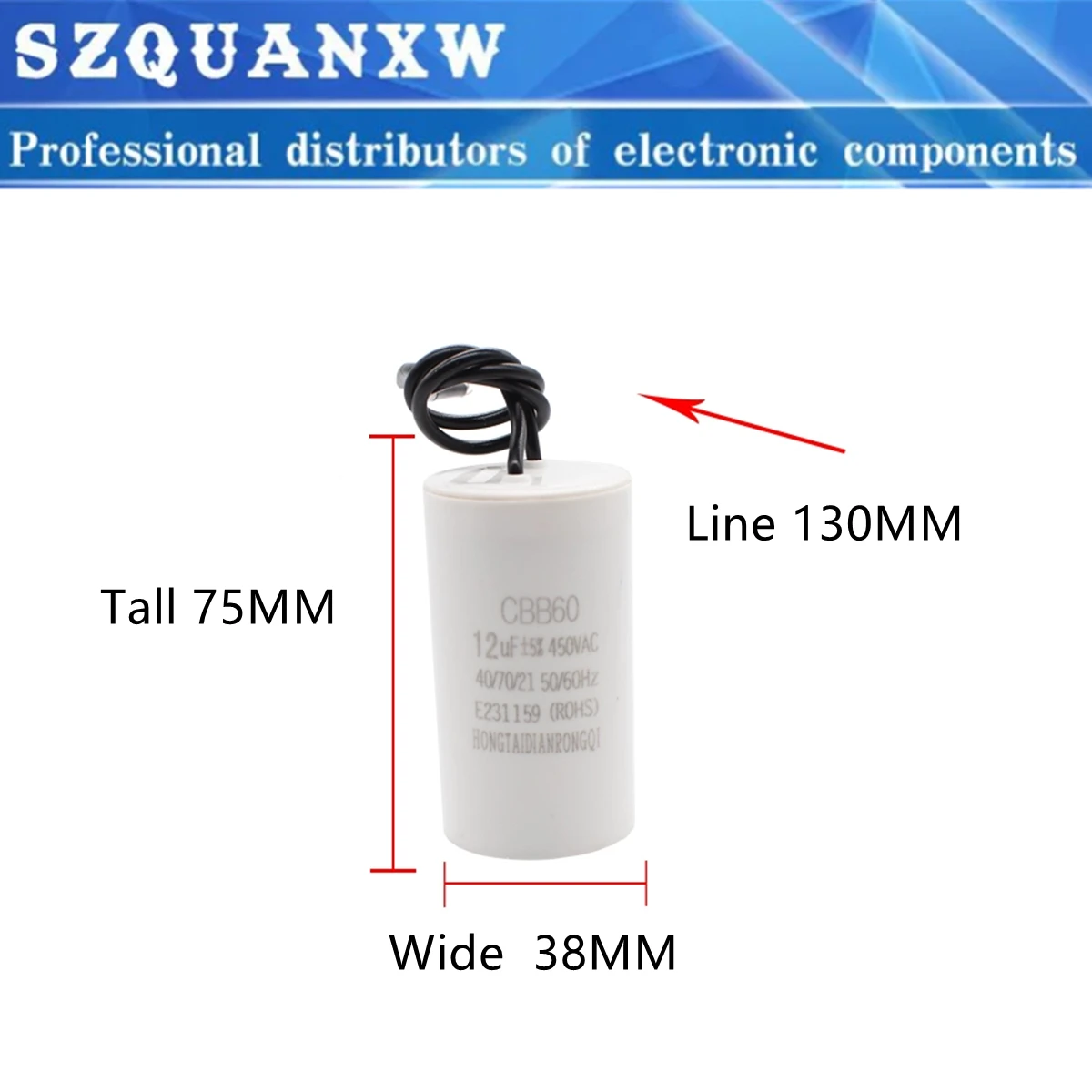 CBB60 450V AC Capacitores de funcionamento do motor Capacitor de partida 5% 1/1.5/2/3/4/5/6/8/10/12/14/15/16/18/20/25/30/40/45/70/80UF