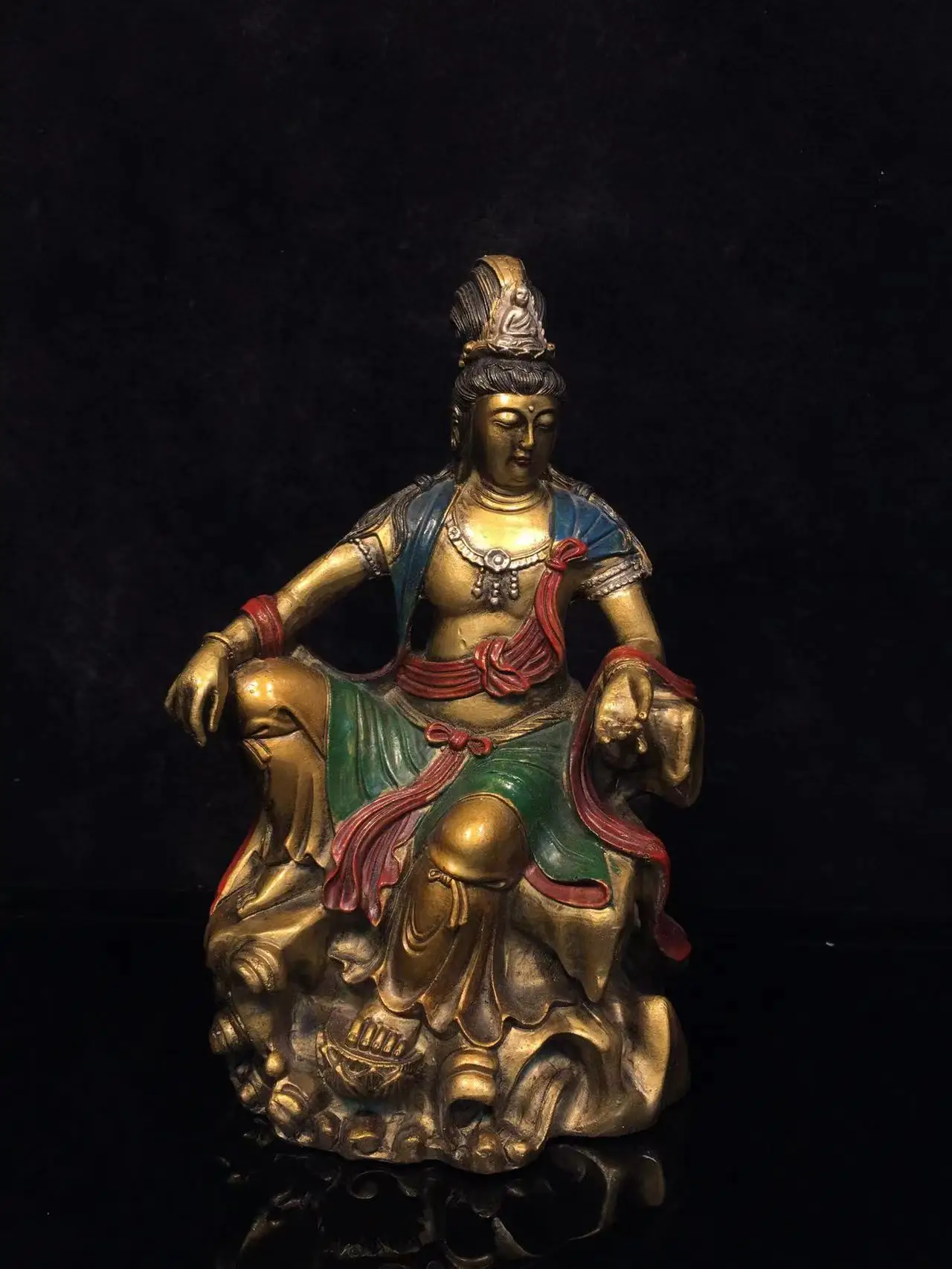 Old Qing Dyansty copper Hand-painted Buddha statue,Mother goddess of mercy Buddha,Handmade