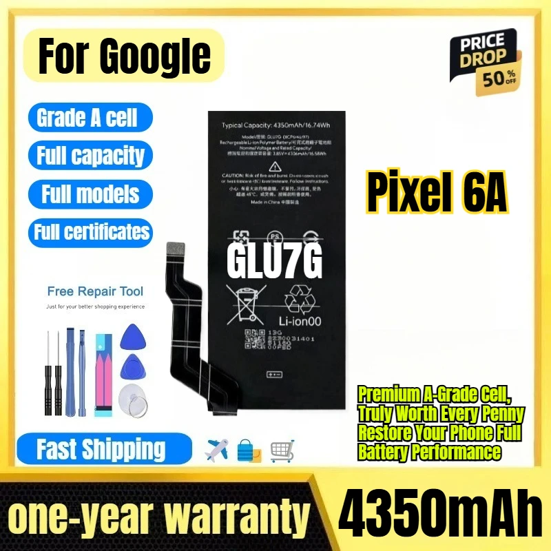 GLU7G for Google Pixel 6A Phone Battery 0 Cycle High Quality High Capacity Battery Replacement Bateria Grade A Cell with Tools