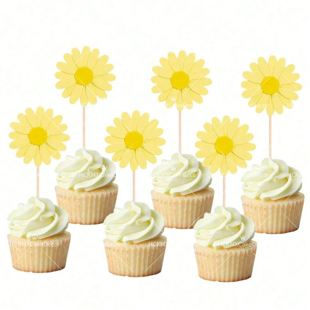 5 Stück Gänseblümchen-Cupcake-Topper in Rosa, Weiß und Gelb, Gänseblümchen-Kuchendekoration für Geburtstag, Hochzeit, Party, Kuchendekorationen und Zubehör – Detail 4
