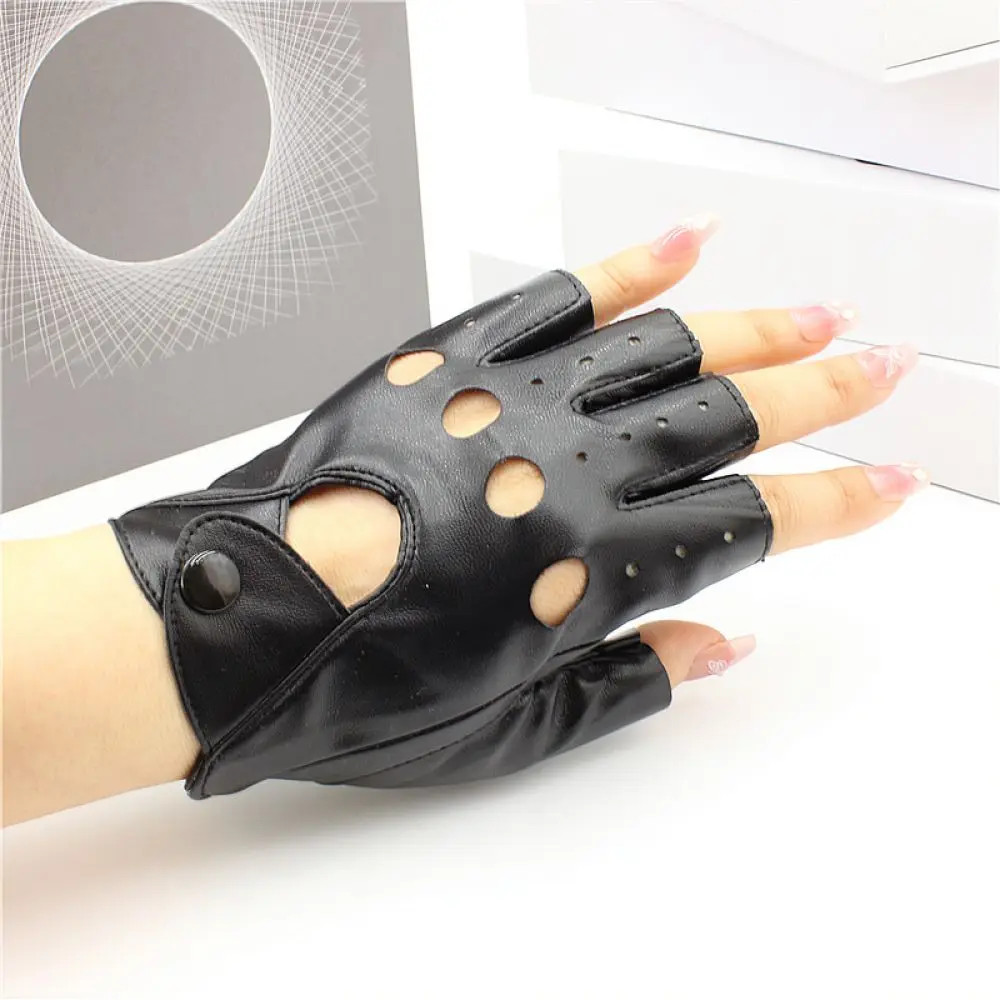 Women Half Finger Gloves Soft PU Leather Mittens Breathable Thin For Tactical Sports Cycling Driving Gym Workout Gear