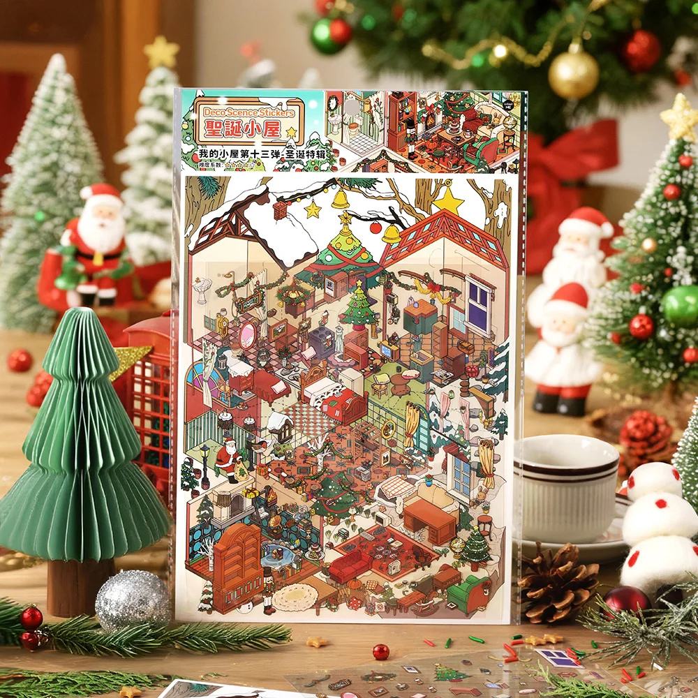 4 Blatt/Beutel My Cottage Series Happy Christmas Theme Jumbo 2.5D PET Diorama Aufkleber für Scrapbooking Handkonto Rahmen Collage