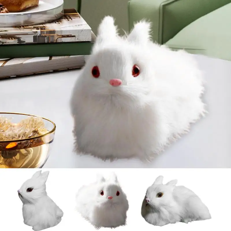 Simulation Rabbits Animal Bunny Toys Imitate Furry Rabbits Simulation Animal Model Decoration Realistic Plush Rabbits for Home