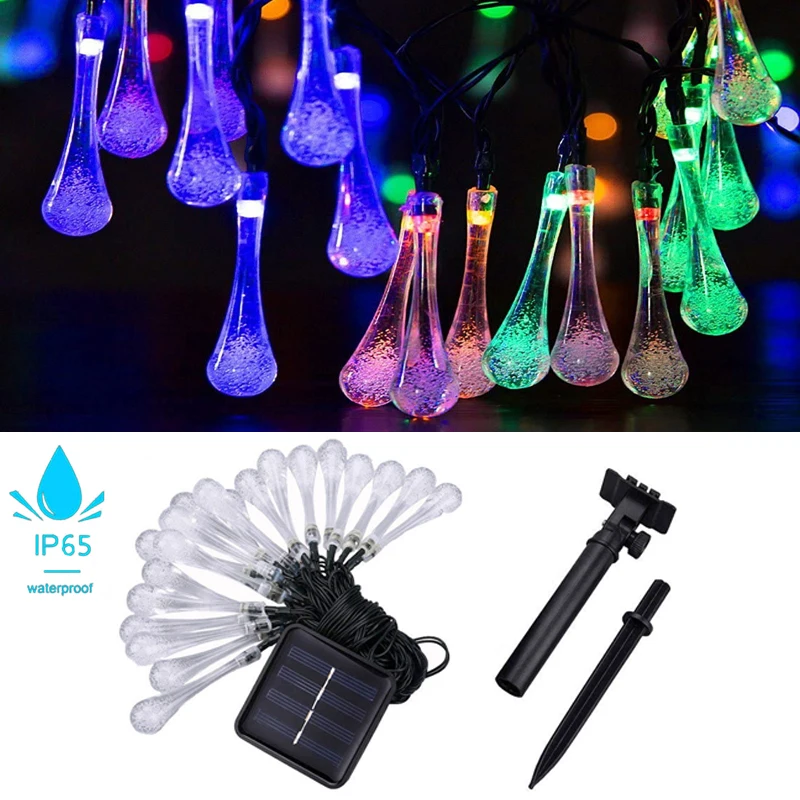 Solar Battery Lamp Water Droplets Lights Pisca Exterior Fence Garden Fairy Led Bulb Garland Christmas Wedding Party Decor