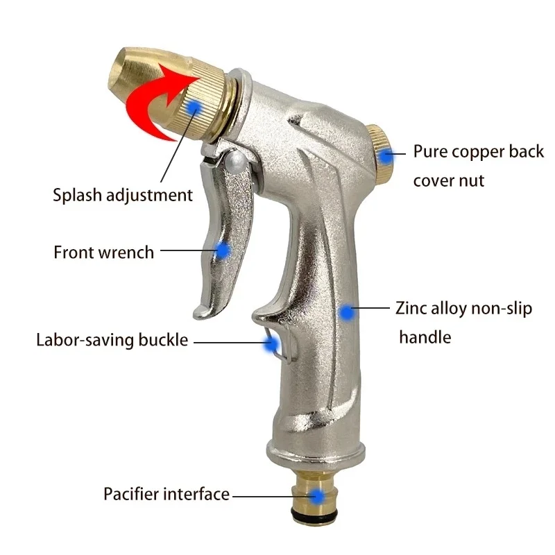 Ogrodowy wysokociśnieniowy metalowy pistolet na wodę, wielofunkcyjny dysza rozpylająca do nawadniania, artykuły do nawadniania domowego 。