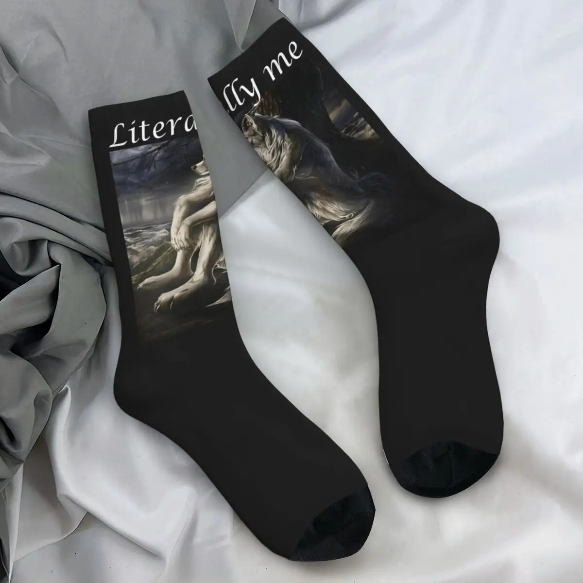 Literally Me Wolf Socks Funny Meme Theme Harajuku Stockings Couple High Quality Outdoor Socks Autumn Pattern Non Slip Socks