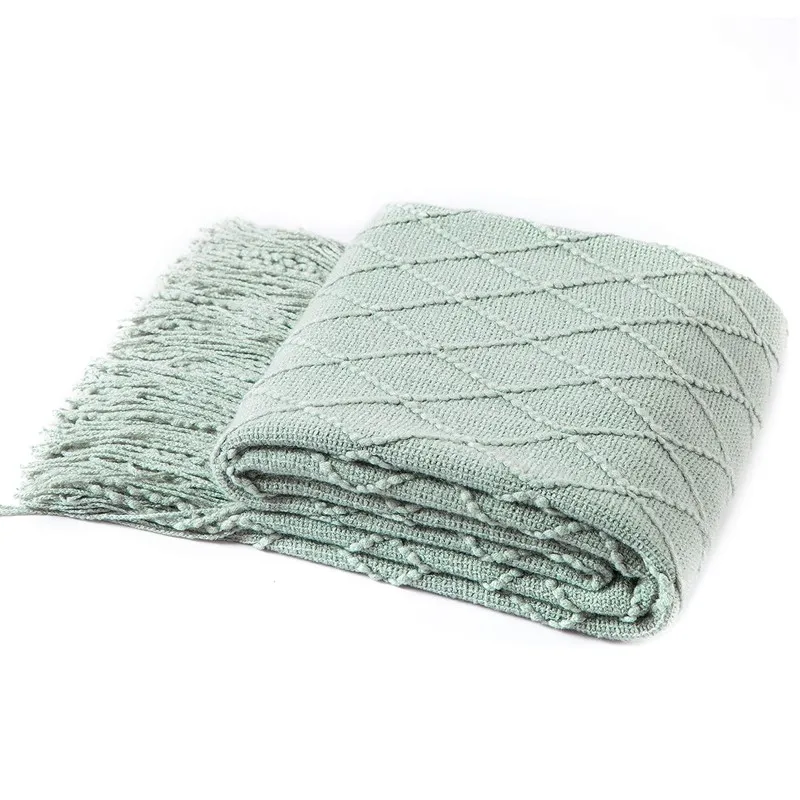 Coperta decorativa lavorata a maglia con frangia morbida e accogliente coperta grande nappa per divano divano letto coperta regalo Vintage Saga Green