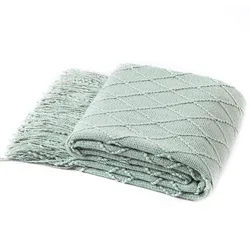 Coperta decorativa lavorata a maglia con frangia morbida e accogliente coperta grande nappa per divano divano letto coperta regalo Vintage Saga Green