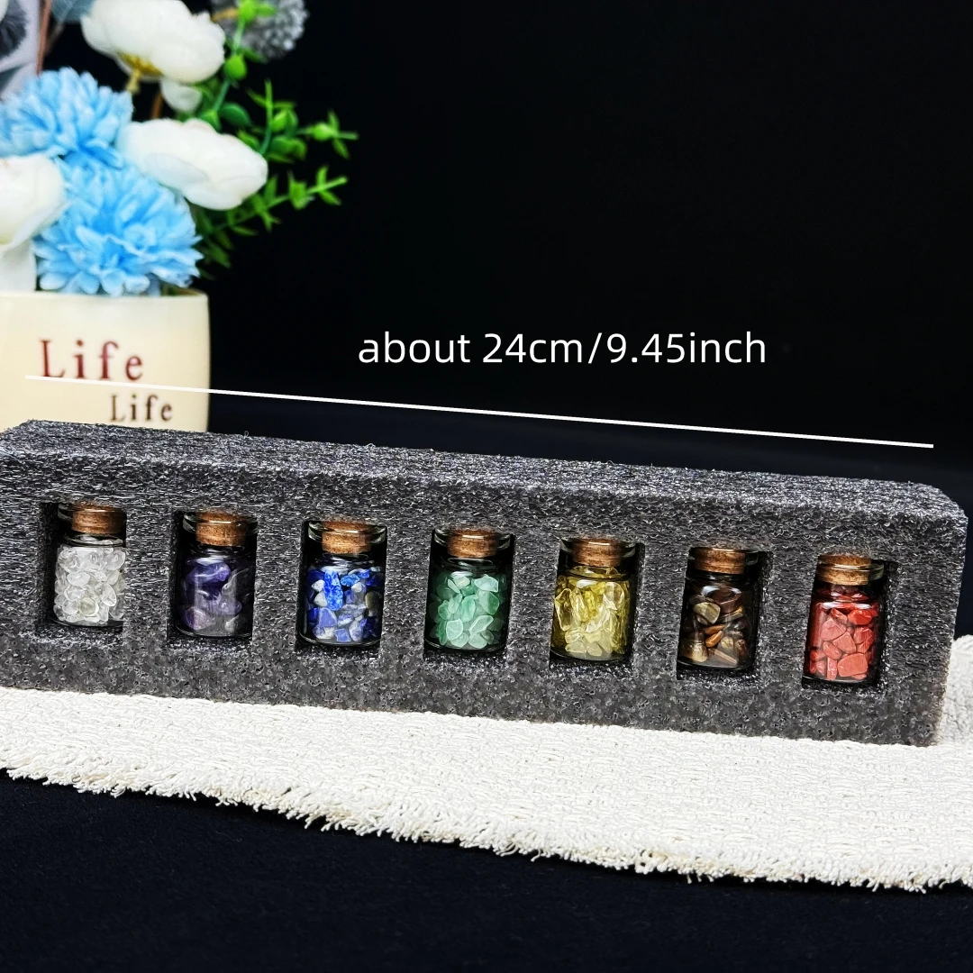 1 Set 7 Colors Crystal Pebble Bottle Set Box, Crystal Chips Bottle, Interior Decoration Crystal Wishing Bottles, Crystal Gift Bo