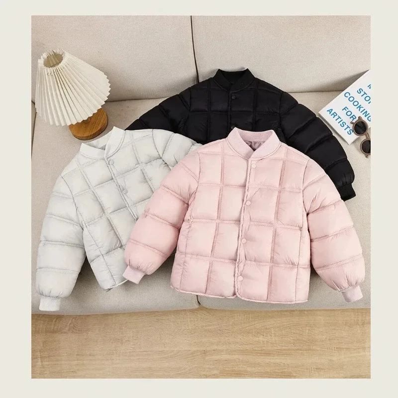New Lightweight Autumn Winter Hooded Cotton Jacket Kids Warm Inner Layer Girls Boys Soft Baby Coat Casual Campus Wear Children