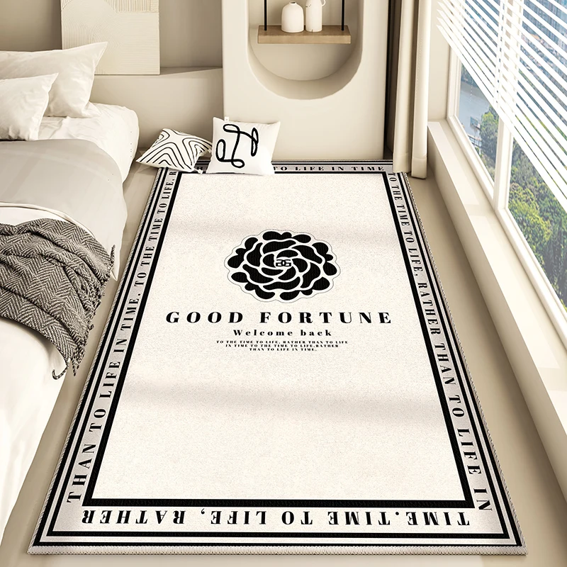 

Bedroom Bedside Carpet Modern Cream Style Minimalist High-end Luxury Rose Floor Mat Thickened Fluffy Comfortable Plush Rugs 양탄자