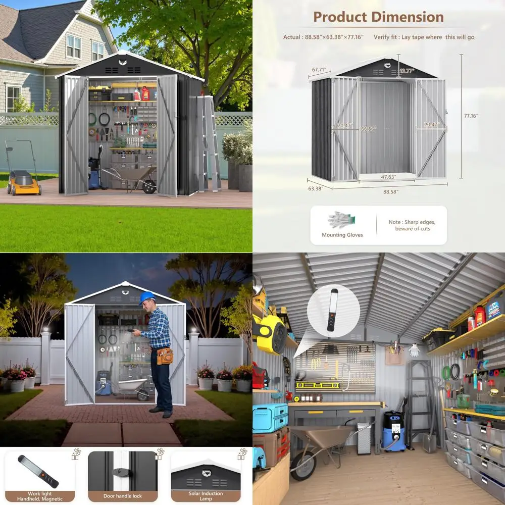 

Металлический навес для хранения на открытом воздухе 8x6 с запирающейся дверью и водонепроницаемой функцией для садовых инструментов