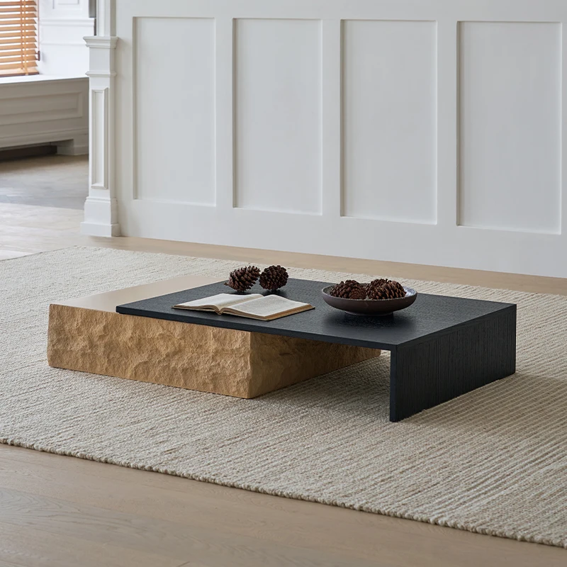 pu-Glass Living Room Coffee Table Luxury Design Wood Slim Stacking Nordic Tables Square Premium Italian Stolik Kawowy Furniture