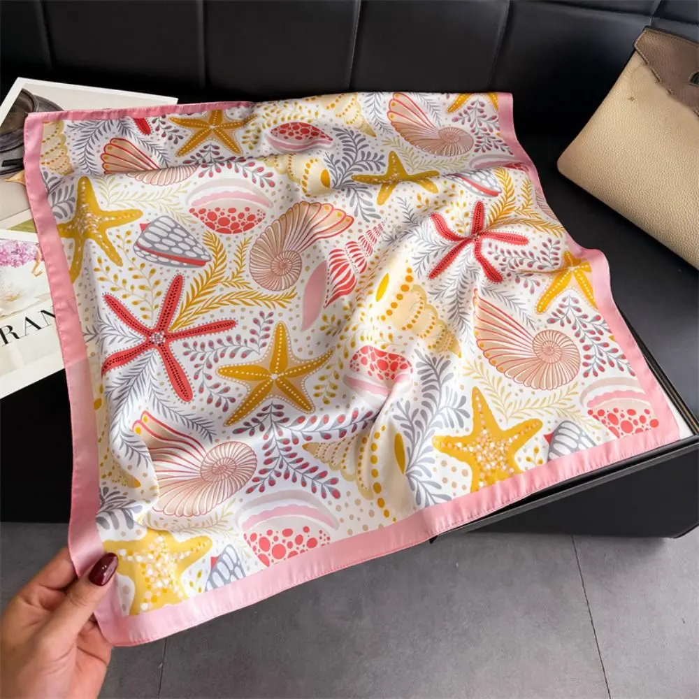All-match Printed Starfish Print Scarf Conch Sea Star Shell Silk Scarf Y2K Korean Punk Bandana Outdoor