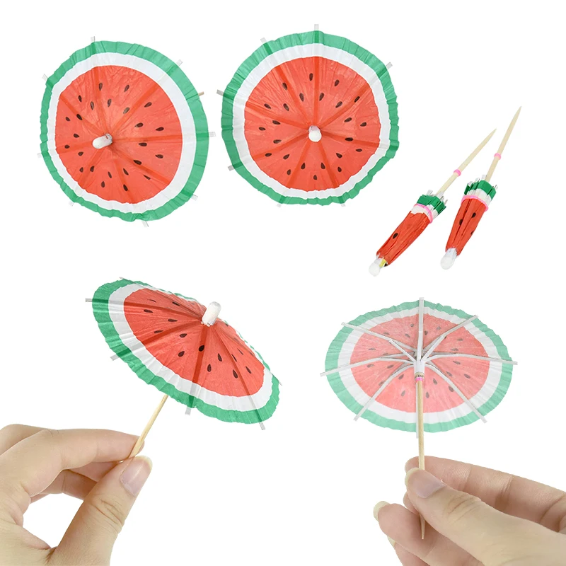 

50 Pieces Watermelon Fruit Umbrella Toothpicks Cocktail Picks Parasol Cupcake Topper for Birthday Wedding Party Drink Supplies