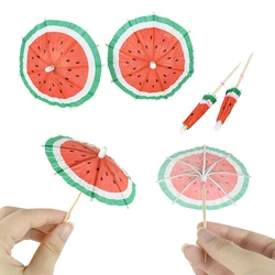 50 Pieces Watermelon Fruit Umbrella Toothpicks Cocktail Picks Parasol Cupcake Topper for Birthday Wedding Party Drink Supplies