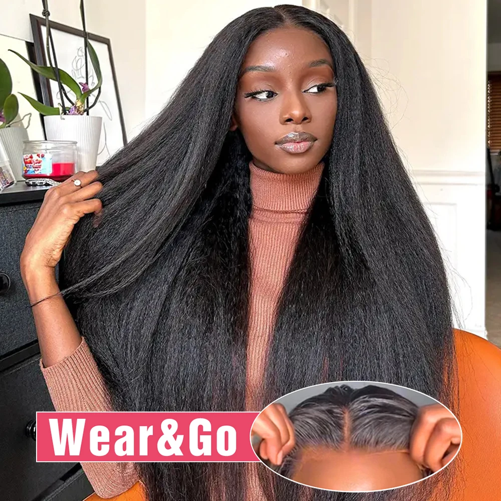 

Yaki Kinky Straight 13x6 HD Кружевной фронтальный парик Бесклеевые парики Готовые к ношению и переходи Предварительно сорванные 200% 13x4 Парик из натуральных волос на кружеве спереди