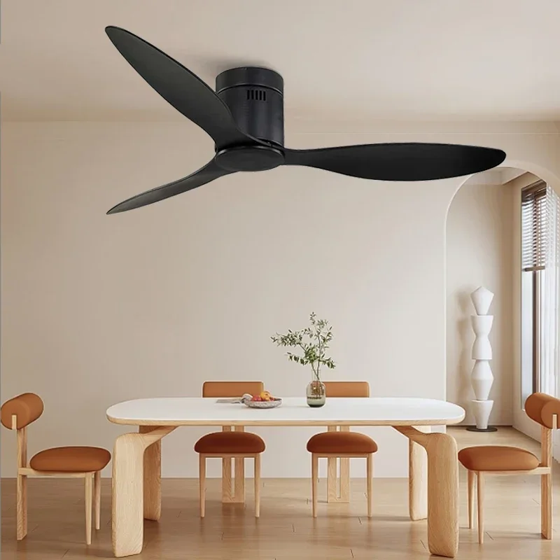Modern Decoration 52 Inch Commercial Retro Black Mute 3 Plastic Blade Dc Remote Control Low Noise Ceiling Light with Fan