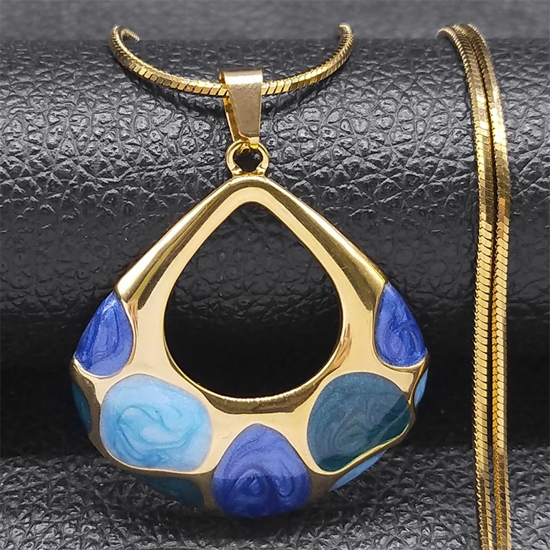 

Bohemian Geometric Blue Pendant Necklace Women Stainless Steel Gold Color Aesthetic Chain Wedding Jewelry colar feminino NZZZ377