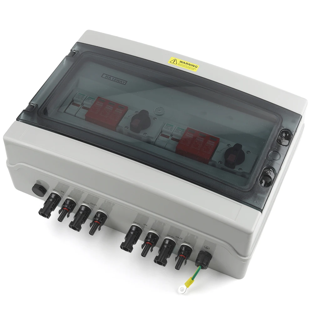 

DC 1000V Solar Photovoltaic PV Combiner Box Wall-mounted 2 In 2 Out With Surge Lightning Protection Isolation Switch SPD IP65