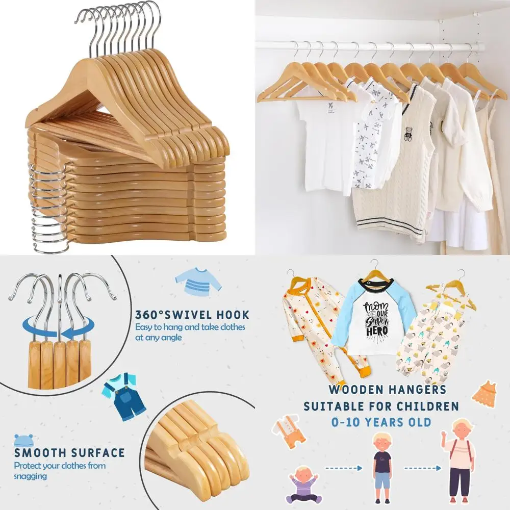 Kinder-Kleiderbügel aus Holz, 20er-Pack, Baby-Kleiderbügel aus Naturholz mit glatter Oberfläche, Kinder-Kleiderbügel aus Massivholz für Kleidung mit Präzision