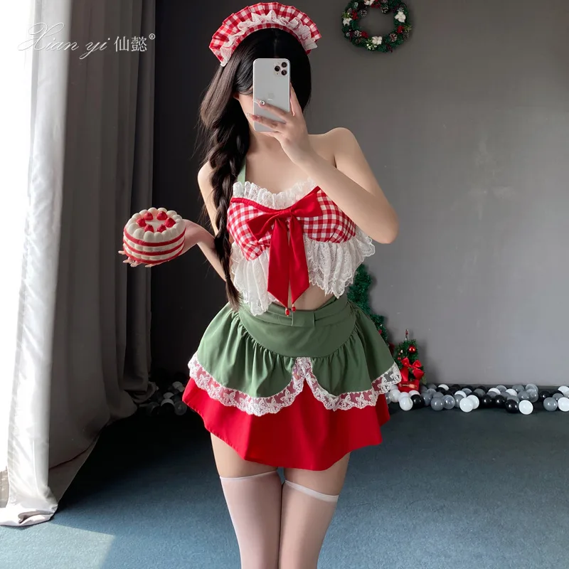 

Sexy lingerie christmas outfit sweet girl uniform cute maid outfit bed passion small chest suit seduction