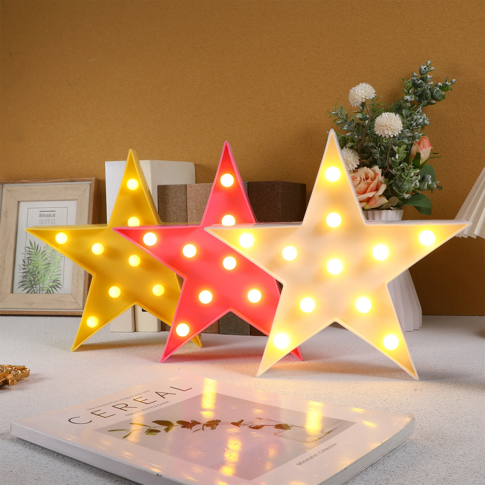 

3 pcs Led Rainbow Star Lights Marquee Design Night Lamp For Bedroom Party Wedding Decor Indoor Holiday Events Star Room Decor