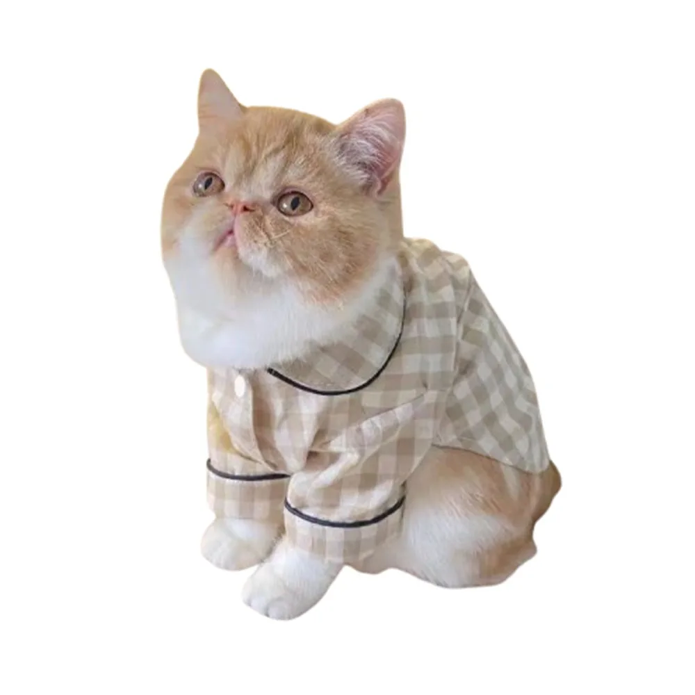 

Leisure Pet Sleepwear Plaid Cotton Breathable Cat Small Shirt Comfortable Pet Clothes For Puppy Cat Spring Summer