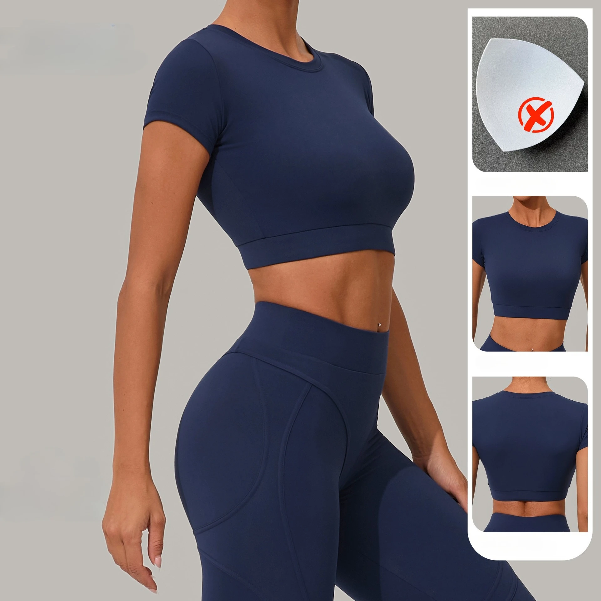 

VEQKING Quick Dry Women Yoga Shirts Soft Sports Crop Tops Shorts Sleeves Quick Dry Gym Fitness Top Elastic Tight Fit Running Top