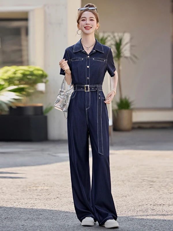 

Женские джинсовые комбинезоны с узкими прямыми широкими штанинами, брюки с высокой талией, длинные брюки, удобный крой, для повседневной носки