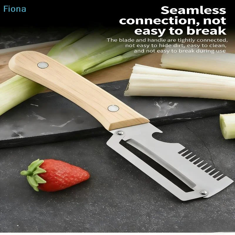 ✔Multifunctional Stainless Steel Peeler with Wooden Handle,3-in-1 Scallion Shredder Fruit Peeler Bottle Opener for Kitchen