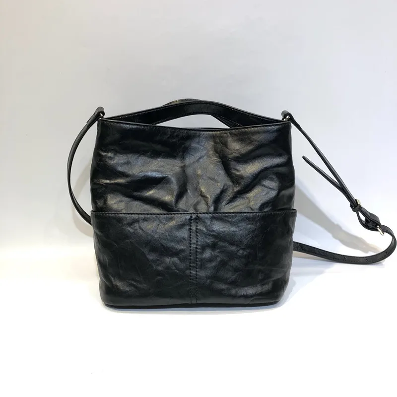Genuine Black retro leather, handcrafted top-grain cowhide, backpack, women's style, dual-purpose handbag