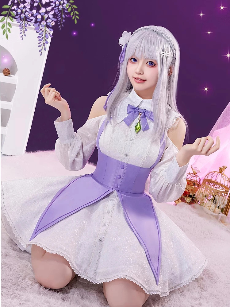 

New Emilia Cosplay Costume RE: ZERO - Starting Life in Another World Women Girls Elegant Dress Role Play Comic-con Party Suit