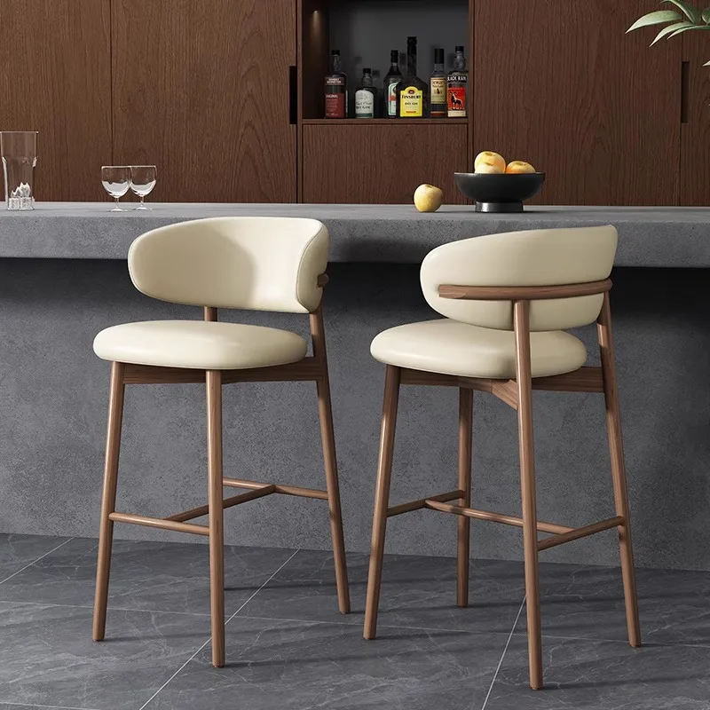 كرسي بار من الخشب الصلب على شكل جزيرة مصمم للرياح الصامتة كرسي إسكندنافي بسيط من القطن والكتان كرسي مرتفع للمنزل الفاخر #2