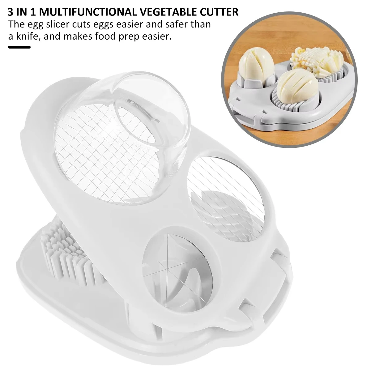 1PC-Egg Slicer, Cracker, Fancy Egg Cutter, 3-in-1 Egg Cutting Tool