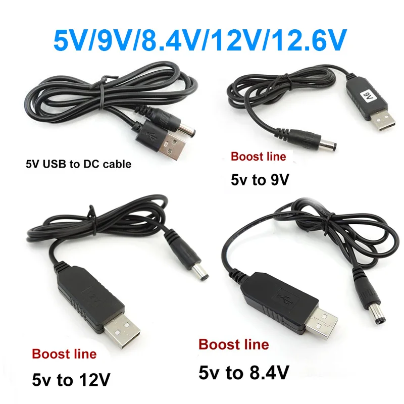 DC 5V to USB 9V 8.4V 12V 12.6V Step UP Module Power Boost Line Converter Adapter Cable 5.5X2.1mm Plug for PC Laptop Router