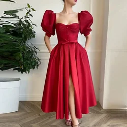 2024 Evening Dress Homecoming Red Sexy Bubble Sleeve Dress High Slit Swing Splicing Promdress Customized